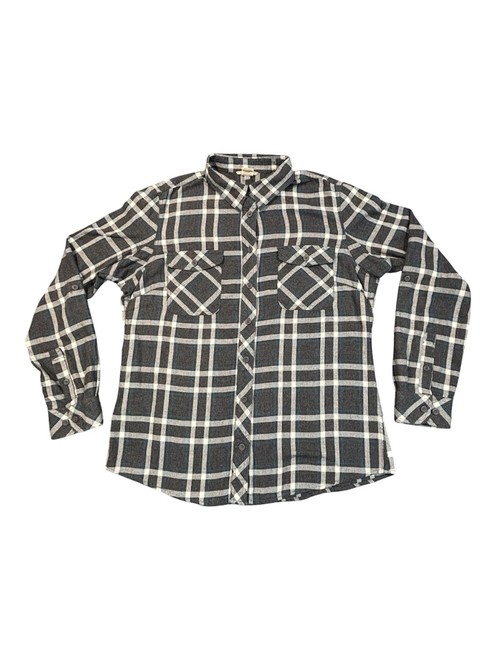 Duluth Trading Flannel Shirt Women Sz L Gray Blue Plaid Free Swingin Button Up